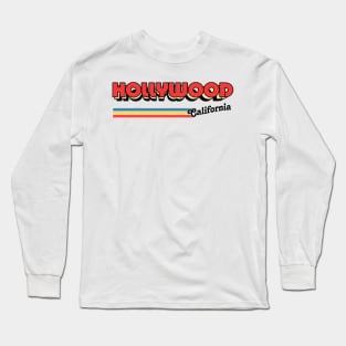 Hollywood, CA \/\/\/\ Retro Typography Design Long Sleeve T-Shirt